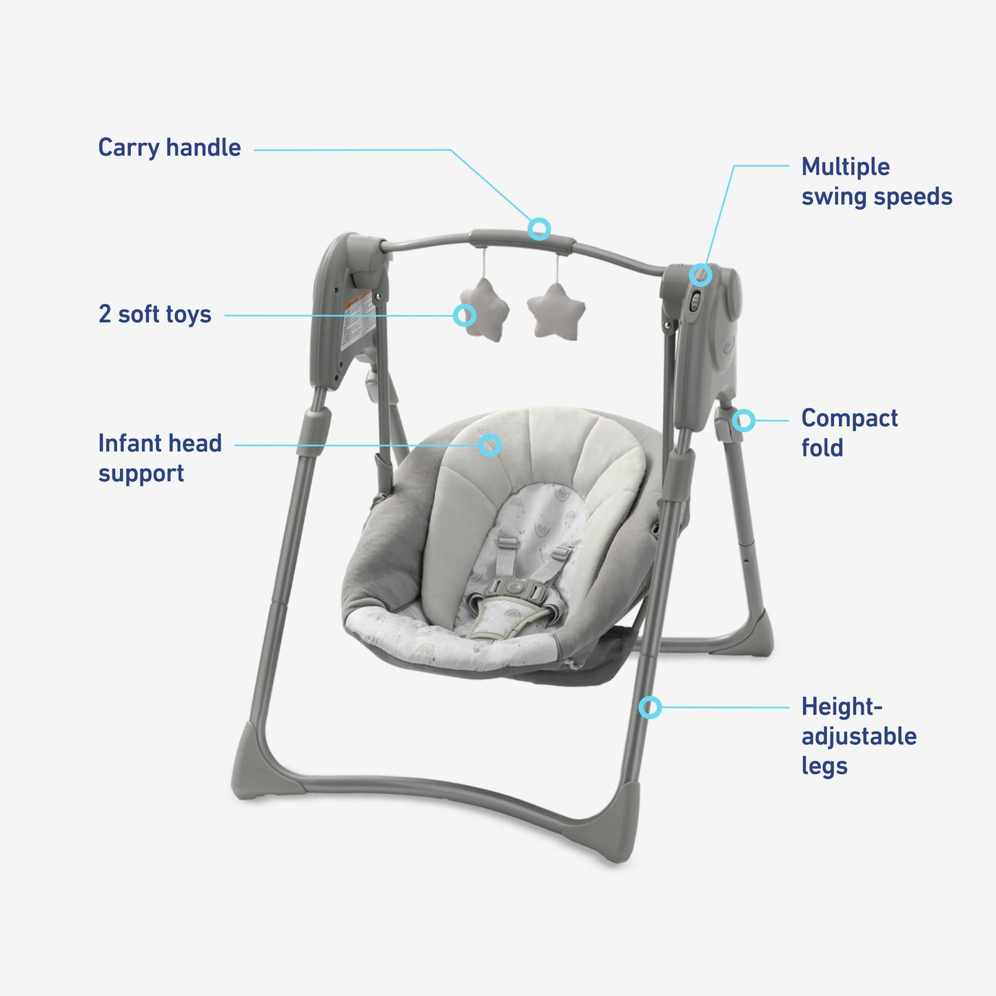 Slim Spaces Compact Baby Swing, Adjustable Height, Reign