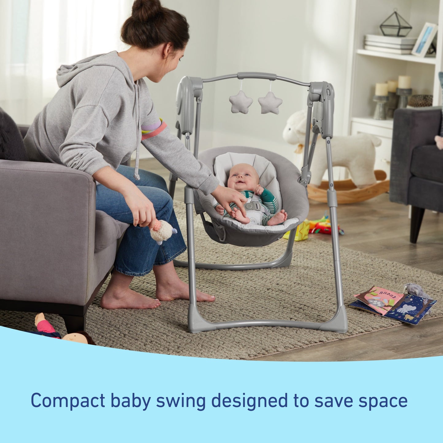 Slim Spaces Compact Baby Swing, Adjustable Height, Reign