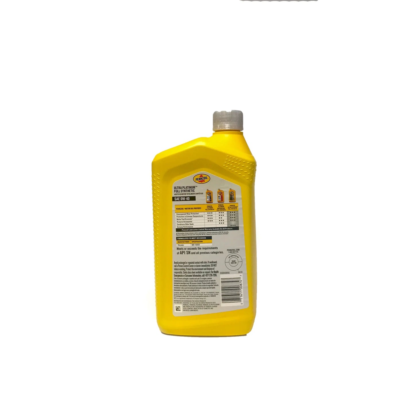 0W40 Full Synthetic Motor Oil Case of 6  Ultra SRT Engines 68171066PB