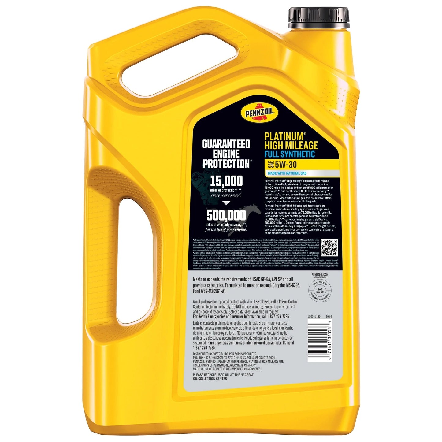 Platinum High Mileage Full Synthetic 5W-30 Motor Oil, 5 Quart