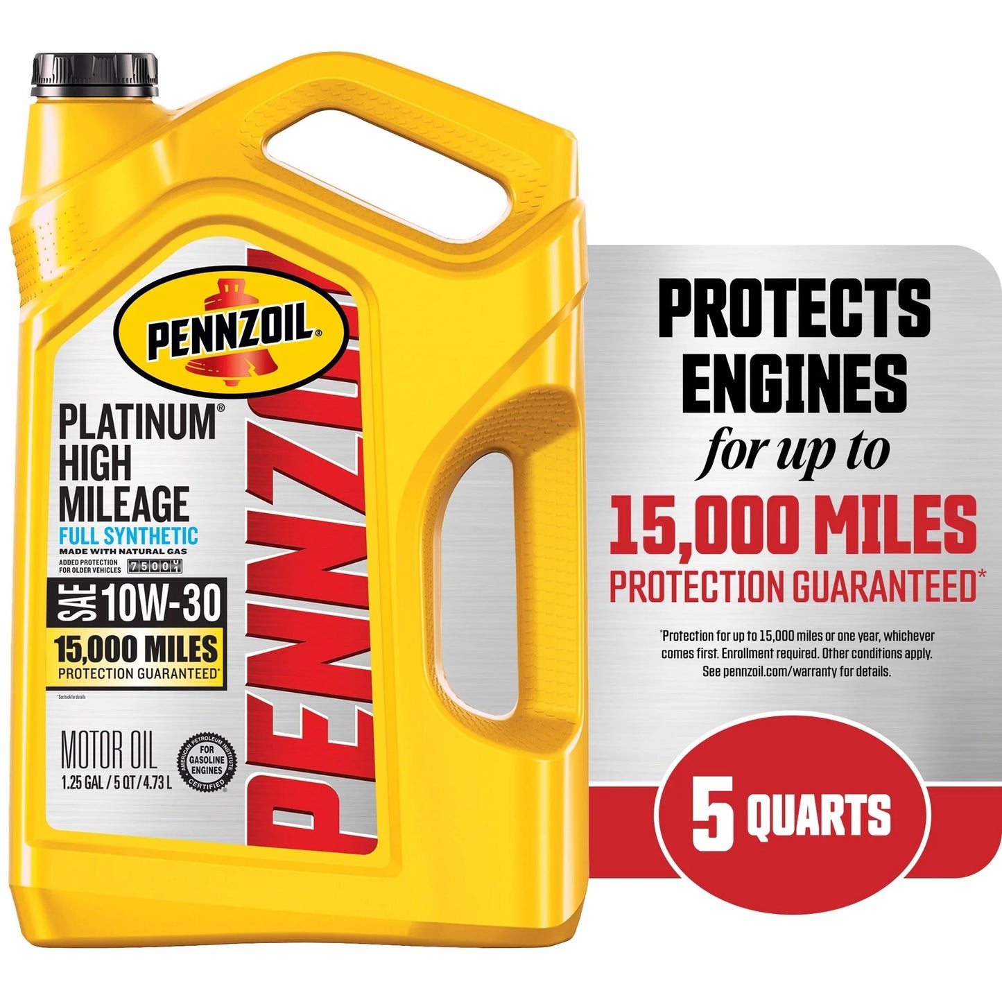 Platinum High Mileage Full Synthetic 10W-30 Motor Oil, 5 Quart