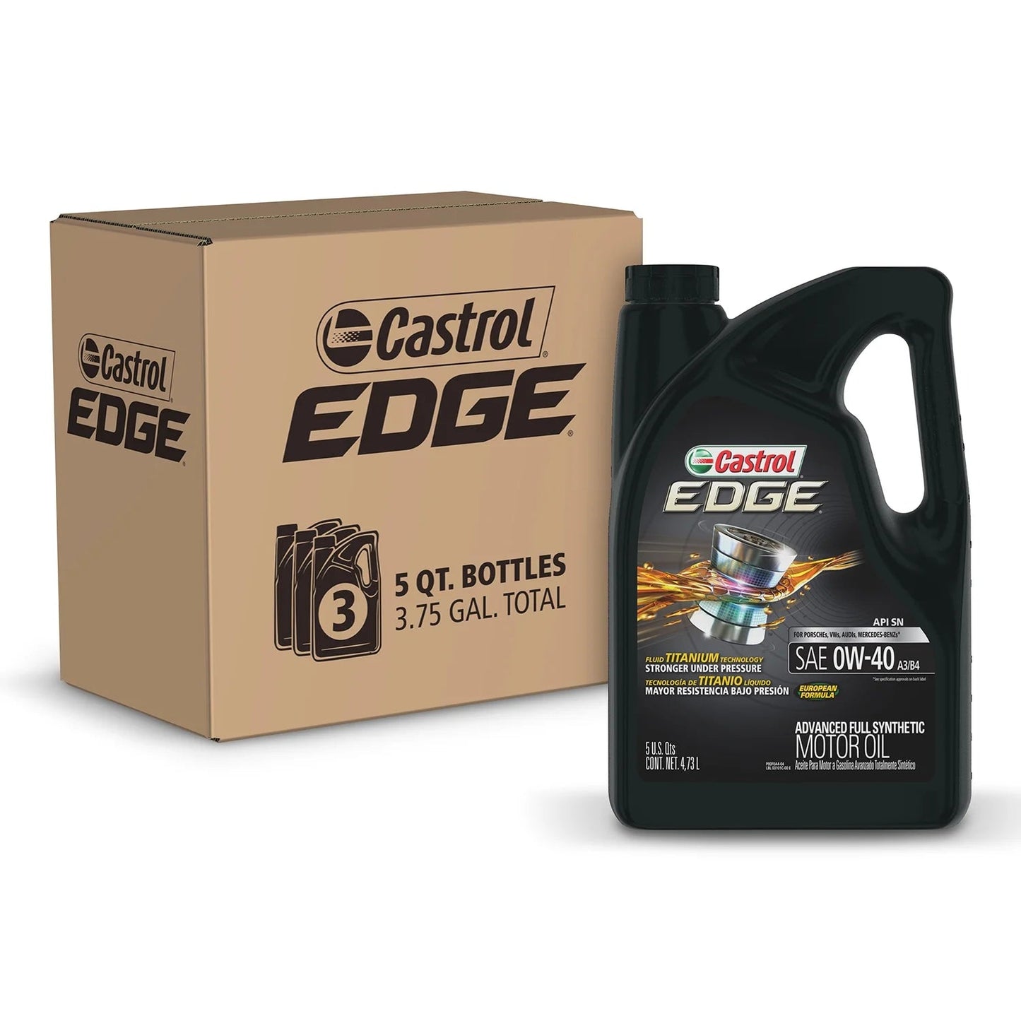 Edge 0W-40 A3/B4 Advanced Full Synthetic Motor Oil, 5 Quarts, Case of 3