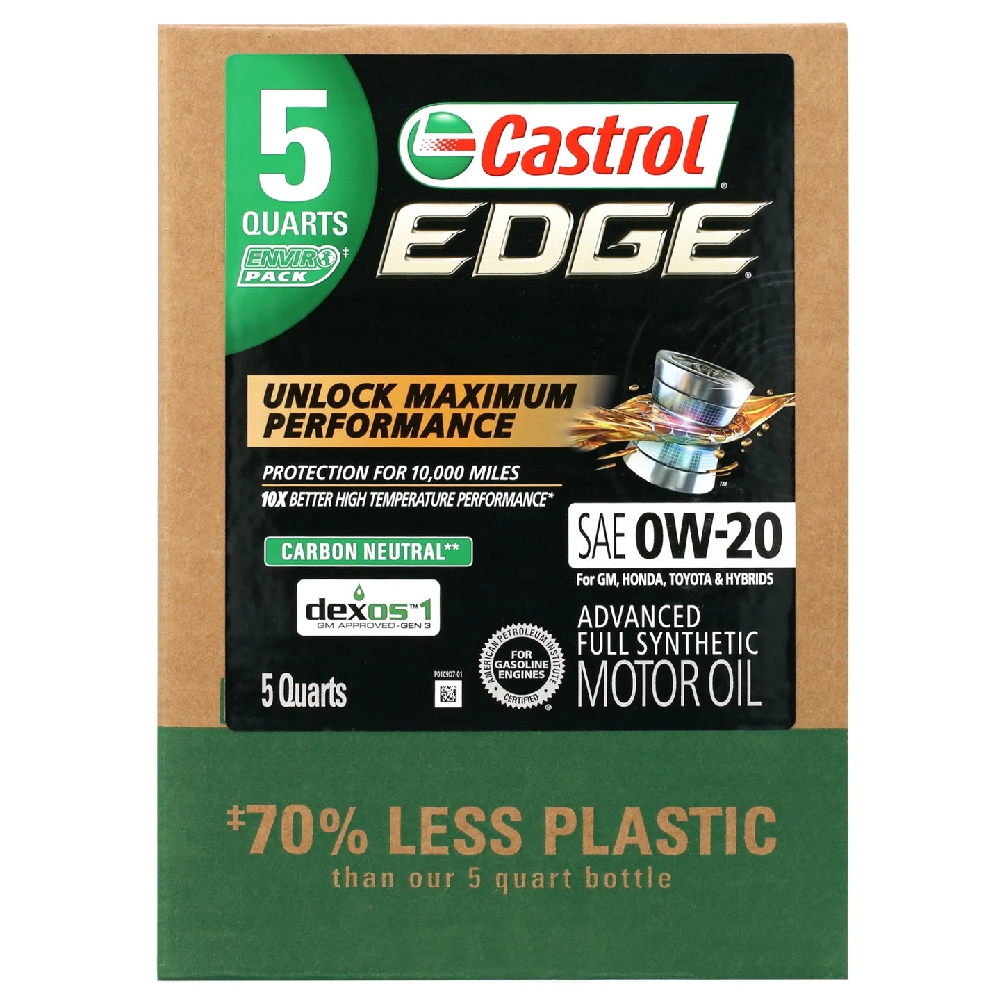 Edge 0W-20 Advanced Full Synthetic Motor Oil, 5 Quarts Eco Pack, Case of 3