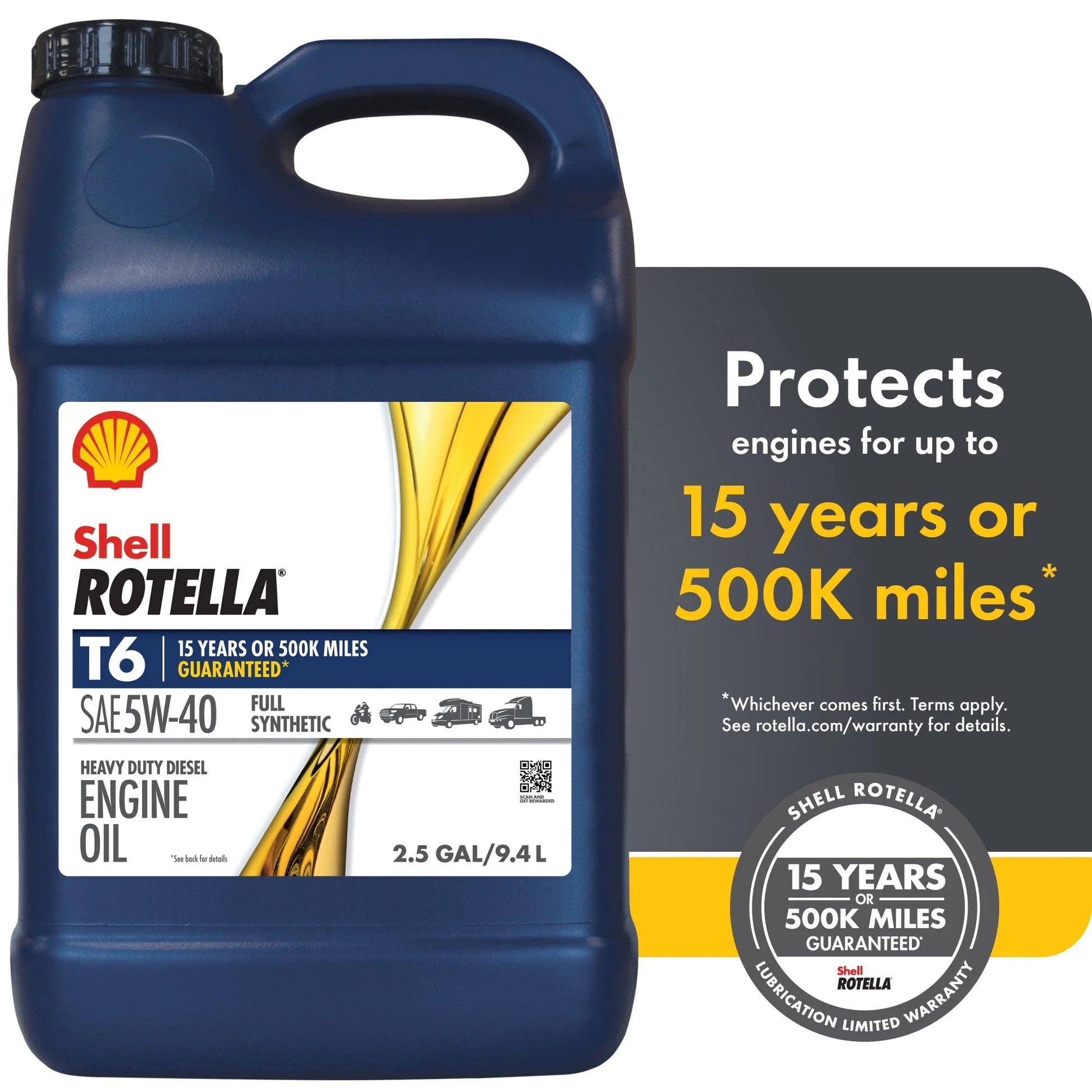 Shell  T6 Full Synthetic 5W-40 Motor Oil, 2.5 Gallon (2 Pack)