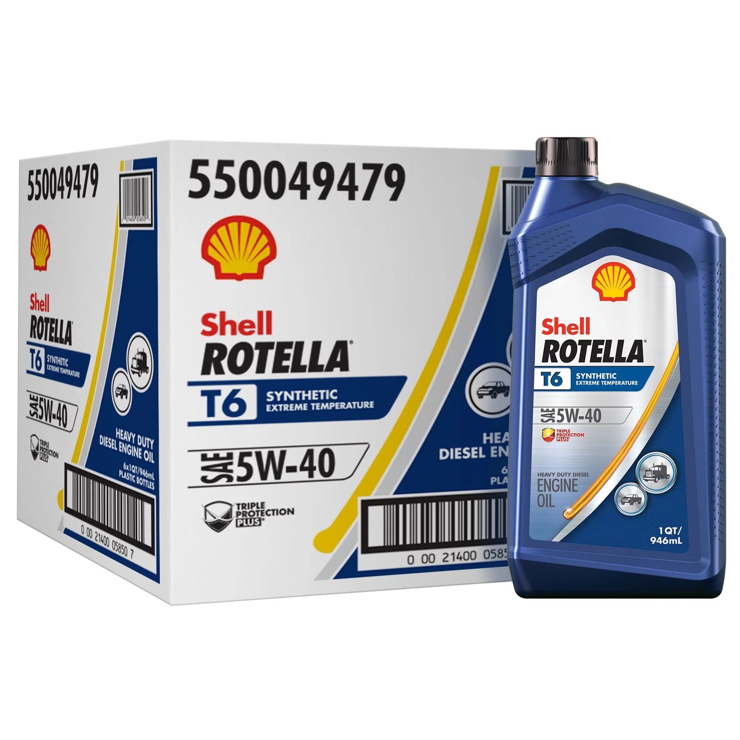 Shell  T6 5W-40 Full Synthetic Diesel Engine Oil, 1Qt, 6-Pack