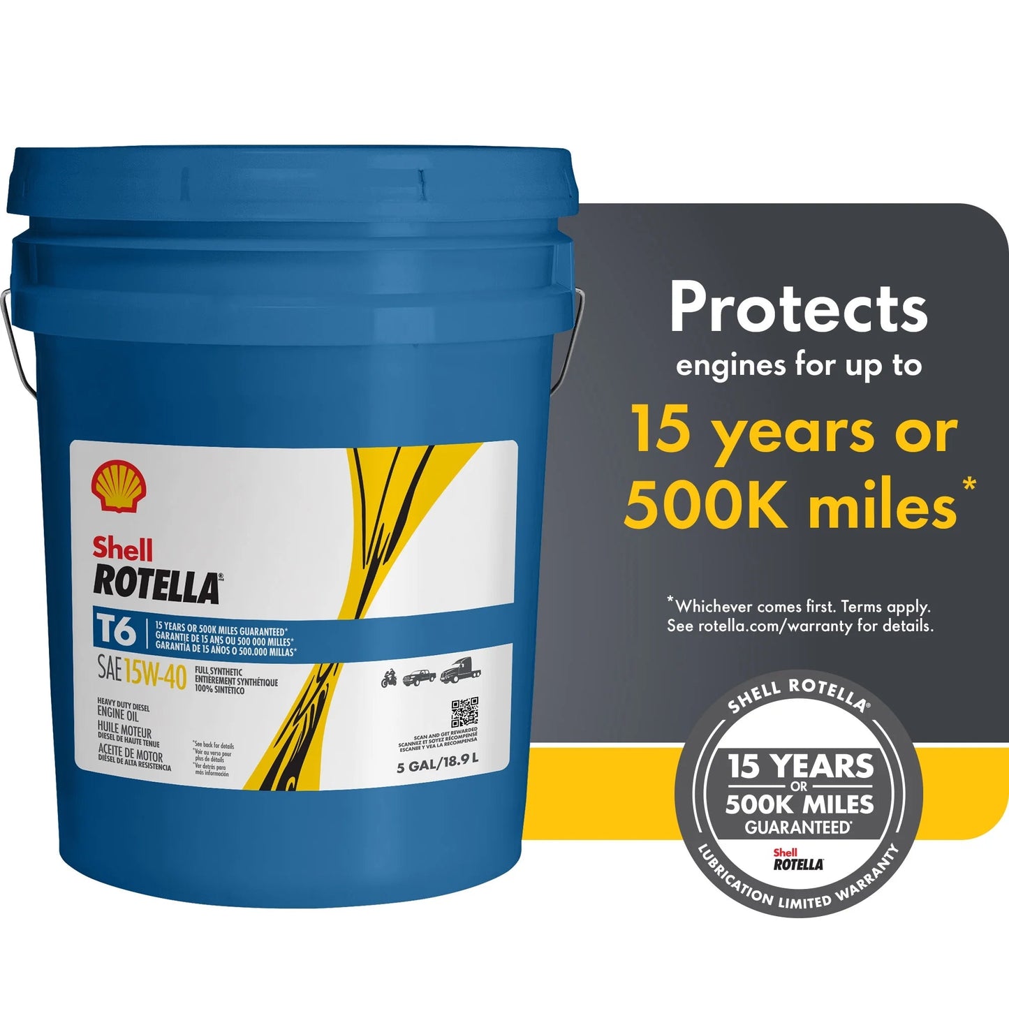 Shell  T6 Full Synthetic 15W-40 Diesel Engine Oil, 5 Gallon