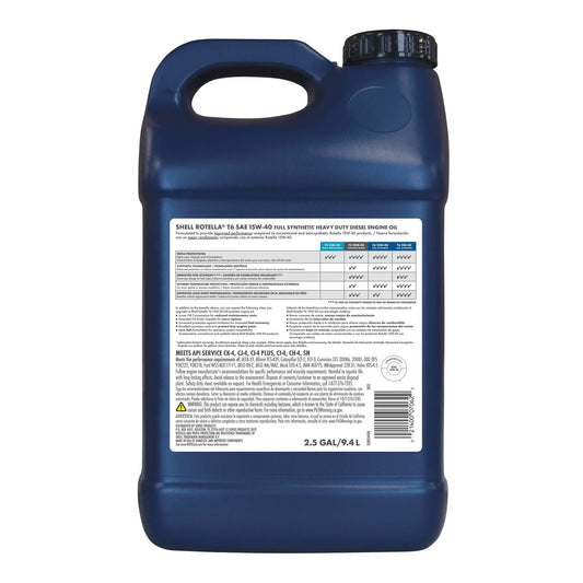 Shell  T6 Full Synthetic 15W-40 Diesel Engine Oil, 2.5 Gallon