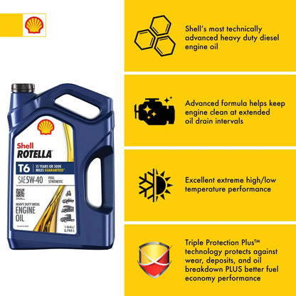 Shell  T6 Full Synthetic 5W-40 Diesel Engine Oil, 1 Gallon