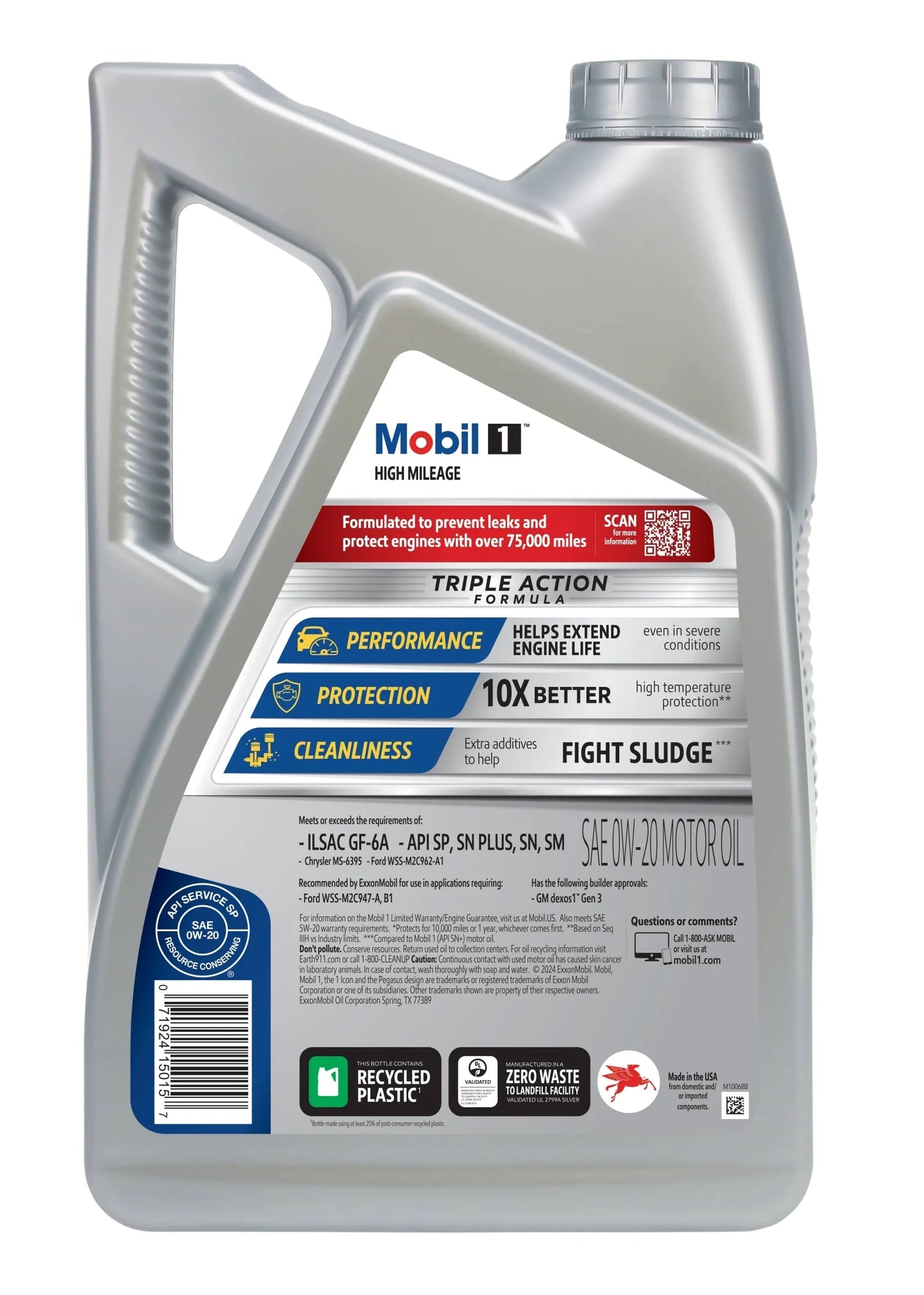 High Mileage Full Synthetic Motor Oil 0W-20, 5 Quart